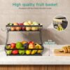 Sevenblue 2 Tier Large Fruit Basket for Kitchen Counter with 2 Mobile Banana Hangers, 2026 Pro Detachable Metal Fruit Bowl with Wooden Handle,...