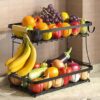 Sevenblue 2 Tier Large Fruit Basket for Kitchen Counter with 2 Mobile Banana Hangers, 2026 Pro Detachable Metal Fruit Bowl with Wooden Handle,...