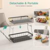 Sevenblue 2 Tier Large Fruit Basket for Kitchen Counter with 2 Mobile Banana Hangers, 2026 Pro Detachable Metal Fruit Bowl with Wooden Handle,...