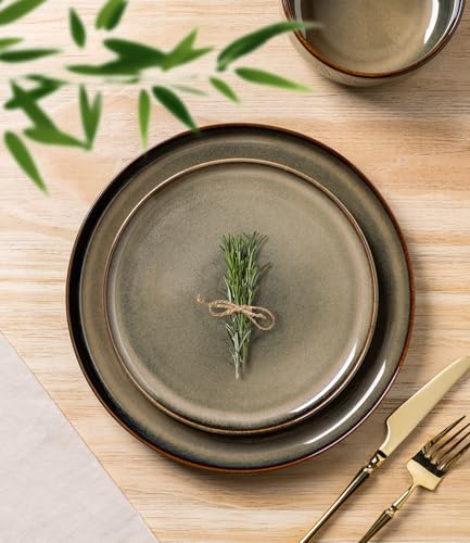 TheTerra Ceramic Dinnerware Sets for 4, 12 Pieces Handmade Reactive Glaze Plates and Bowls Set, Scratch Resistant Dish Set, Oven & Microwave &...