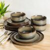 TheTerra Ceramic Dinnerware Sets for 4, 12 Pieces Handmade Reactive Glaze Plates and Bowls Set, Scratch Resistant Dish Set, Oven & Microwave &...