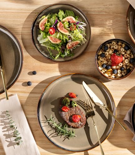 TheTerra Ceramic Dinnerware Sets for 4, 12 Pieces Handmade Reactive Glaze Plates and Bowls Set, Scratch Resistant Dish Set, Oven & Microwave &...