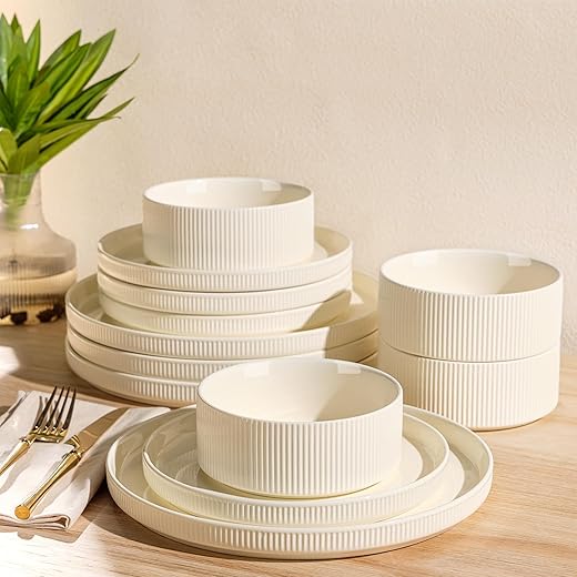 TheTerra Ceramic Dinnerware Sets for 4, 12 Pieces Porcelain Lightweight Plates and Bowls Sets, Scratch Resistant Dish Set, Oven & Microwave &...
