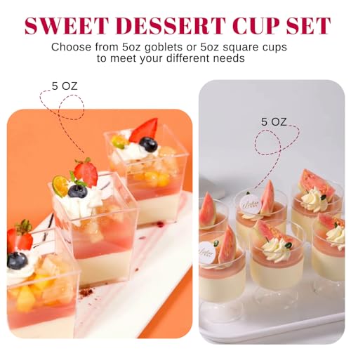 UrbanRoots 300 Pack Clear Plastic Dessert Cups(5 oz),Disposable Parfait Cups For Pudding, Fruit and Ice Cream,Mini Shooter Cups With Spoons For...
