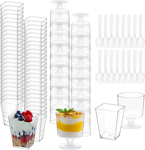 UrbanRoots 300 Pack Clear Plastic Dessert Cups(5 oz),Disposable Parfait Cups For Pudding, Fruit and Ice Cream,Mini Shooter Cups With Spoons For...