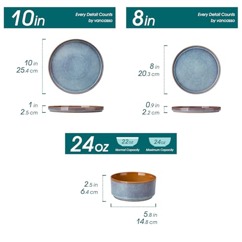 vancasso ONION Ceramic Dinnerware Sets, 12 Pieces Stoneware Plates and Bowls Sets for 4, Reactive Glaze Dishes Set for Kitchen, Dishwasher and...