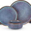 vancasso PLAYA Plates and Bowls Sets, 12 Pieces Grey-Blue Dinnerware Sets for Kitchen, Reactive Glaze Dishes Set for 4, Dishwasher and Microwave Safe